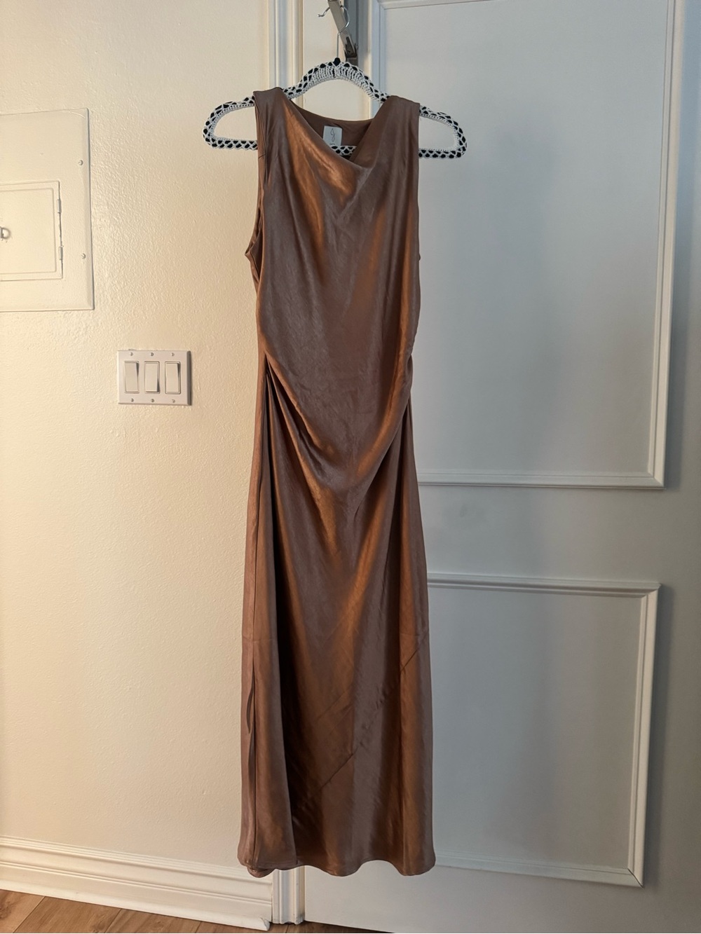 Joie Brown Satin Draped Maxi Dress